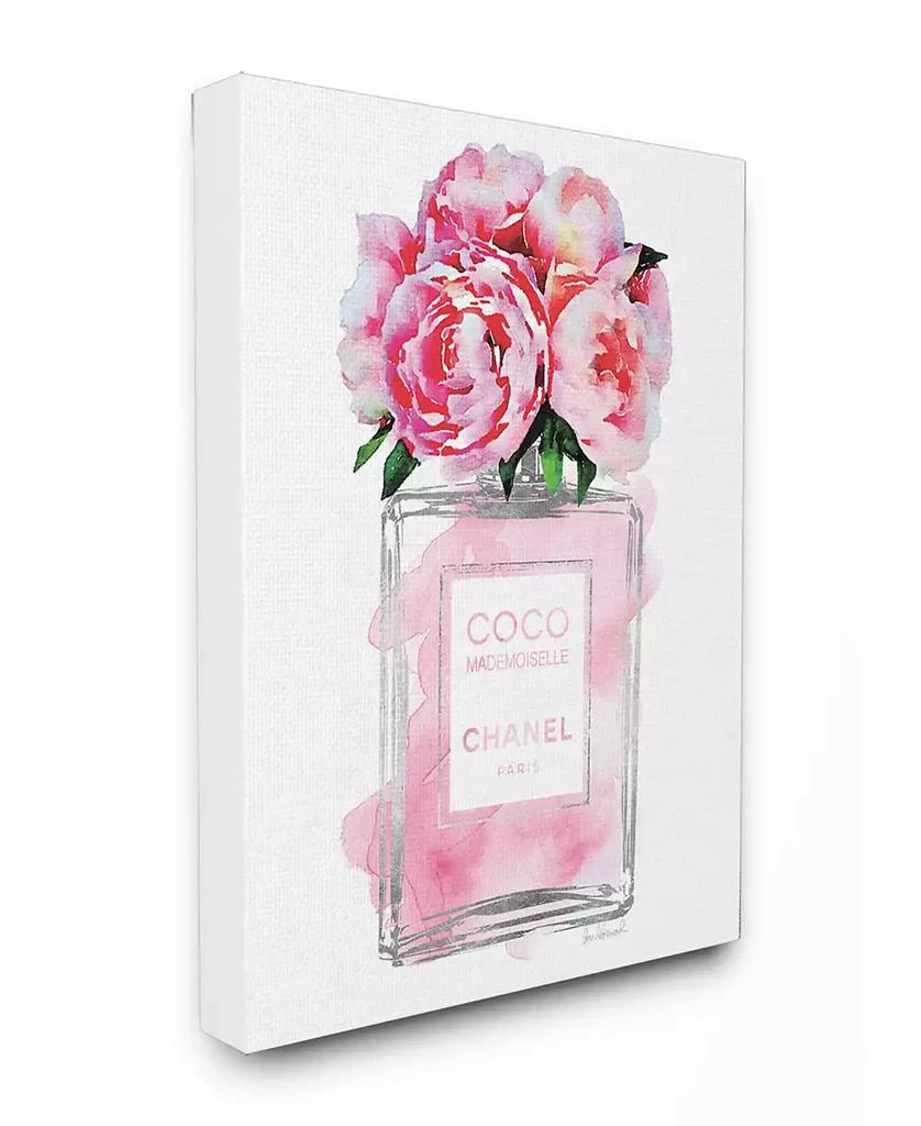 Stupell Industries Glam Perfume Bottle V2 Flower Silver Pink Peony Canvas Wall Art, 16" x 20"