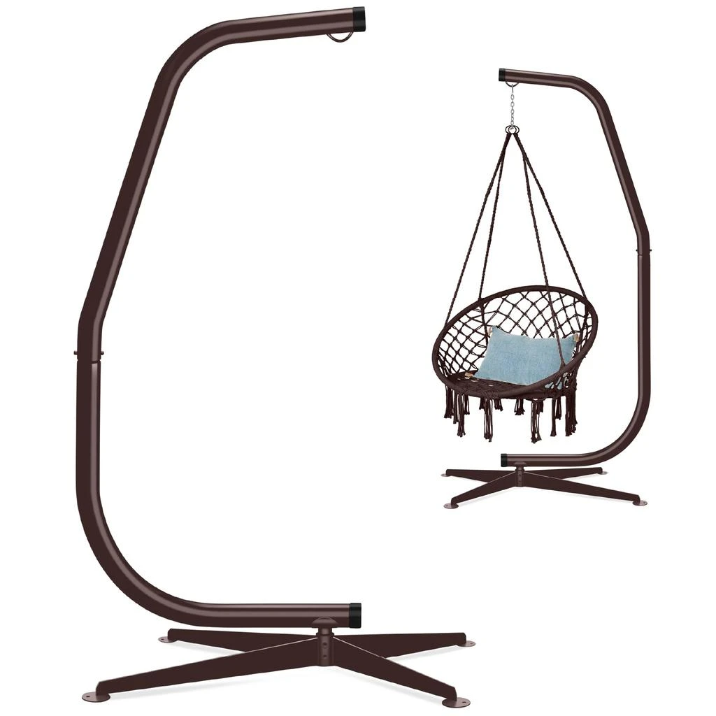 Best Choice Products Metal Hanging Hammock C-Stand for Chair/ Weather-Resistant Finish, Offset Base - Stand Only - Black 15