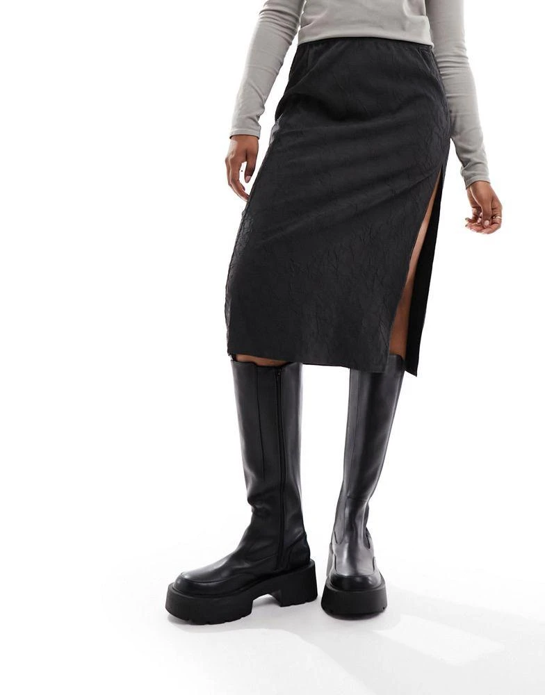 Weekday Weekday Priscilla crinkle midi skirt with side split in dark grey 1