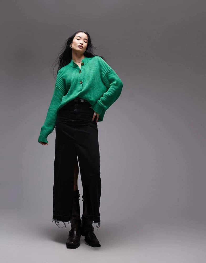 Free People Free People half-button chunky jumper in green 2