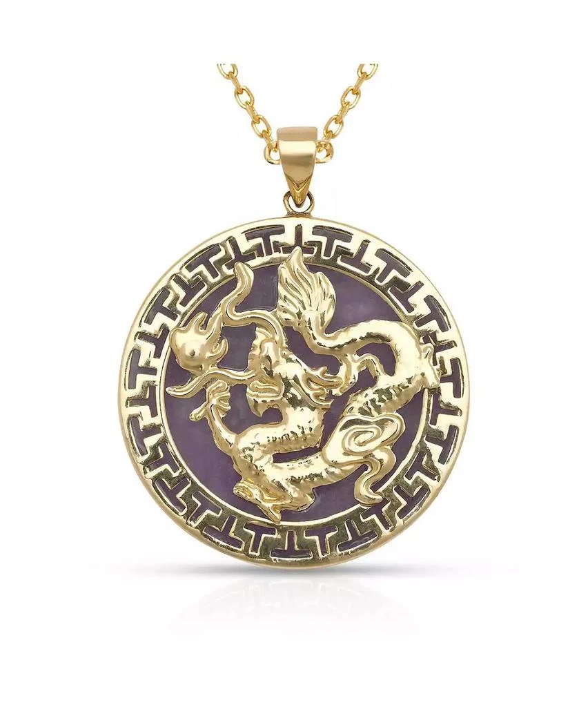Curata Jewelry 14k Onyx Dyed Jade Dragon Key Circle Necklace 26mm x 32mm Pendant Necklace