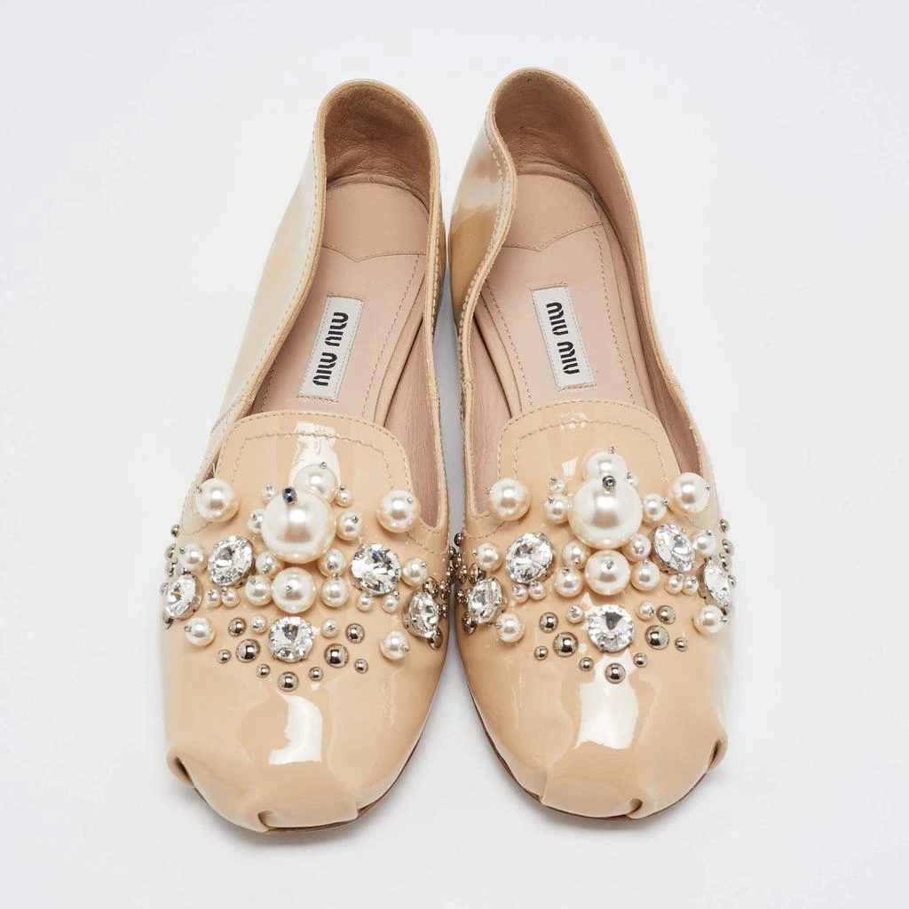 Miu Miu Miu Miu Beige Patent Leather Faux Pearls Ballet Flats Size 37.5 3