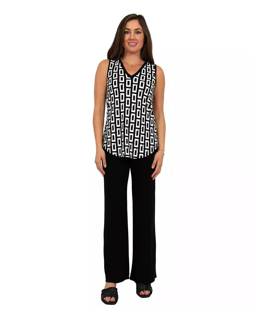 24seven Comfort Apparel Women's Round Hem Top and Elastic Waistband Flared Pant Set