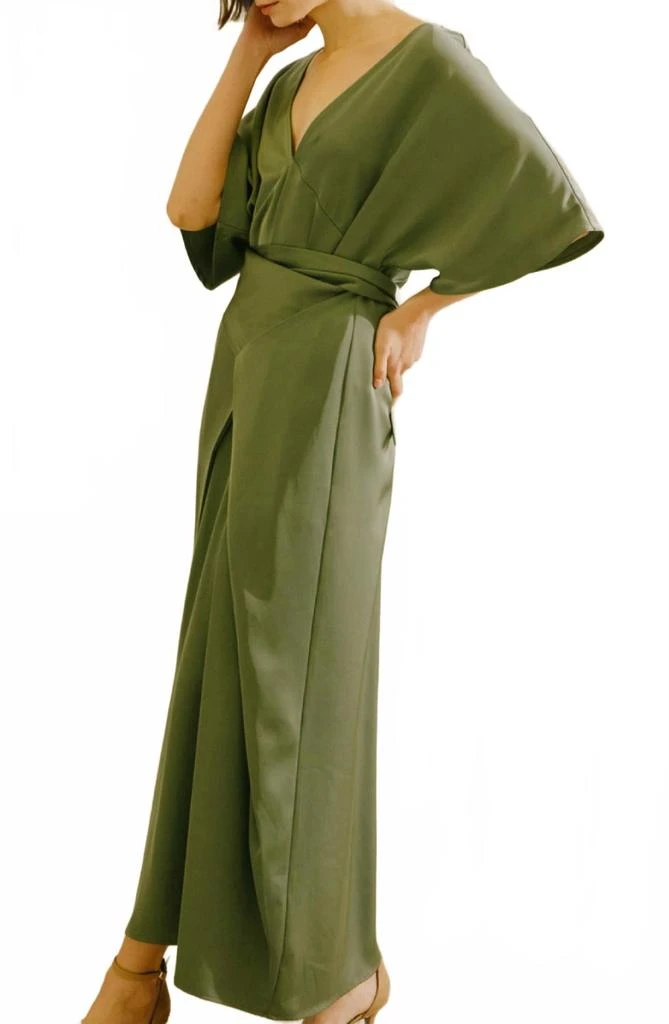 theory asymmetrical silk georgette dress Esmeralda Blue Pleated Satin Asymmetrical Dress main image 0