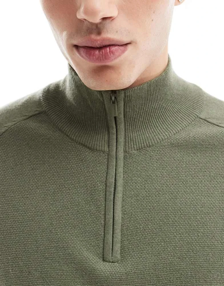 Threadbare Threadbare 1/4 zip jumper in khaki 3