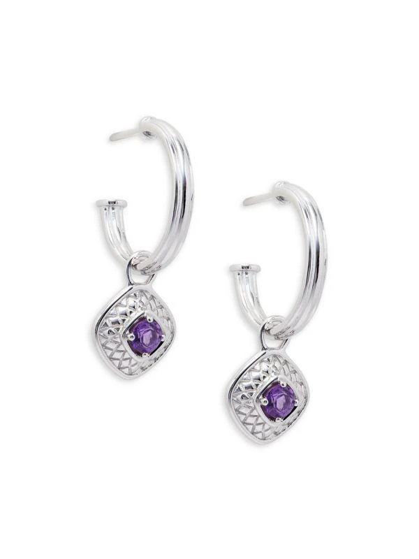 Judith Ripka Julian Rhodium Plated Silver & Removable Amethyst Charm Drop Earings 1
