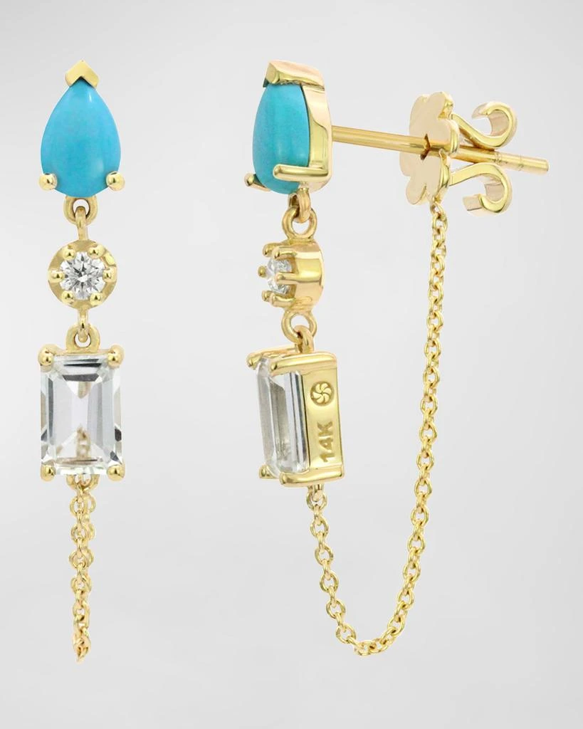 Stevie Wren 14k Turquoise and Diamond Chain Drop Earrings 1