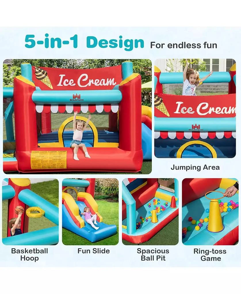GOUUN 5-in-1 Ice Cream Inflatable Bounce House with Ball Pit and Slide with 520W Blower 8