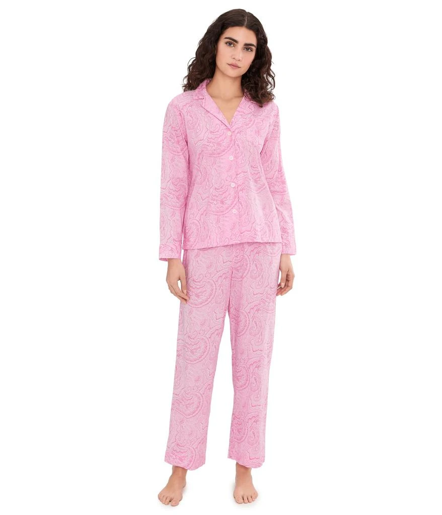 Ralph Lauren Woven Long Sleeve Notch Collar Ankle Pants Pajama Set
