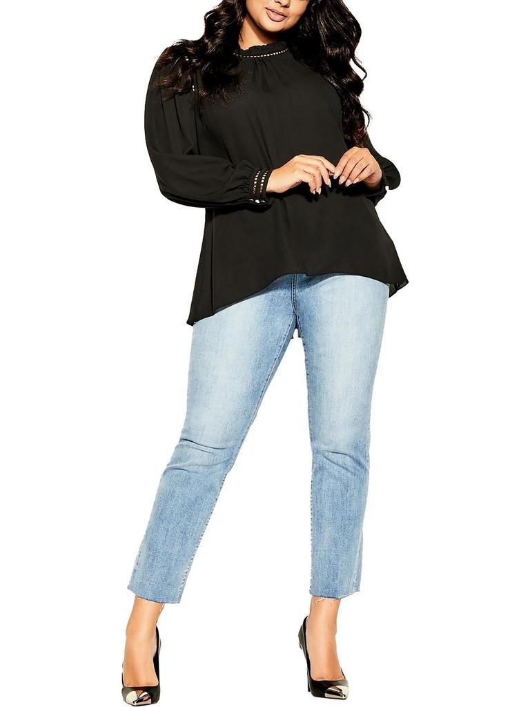City Chic Plus Womens Chiffon Ruffled Blouse