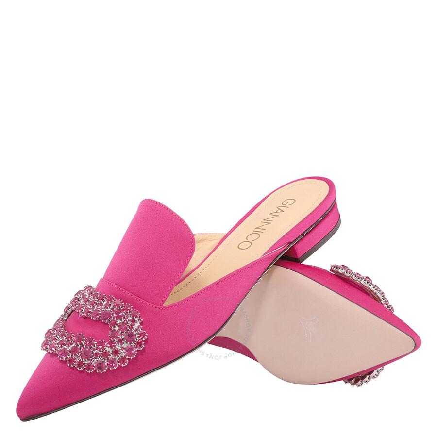 GIANNICO Ladies Deep Rose Daphne Flat Satin Mules