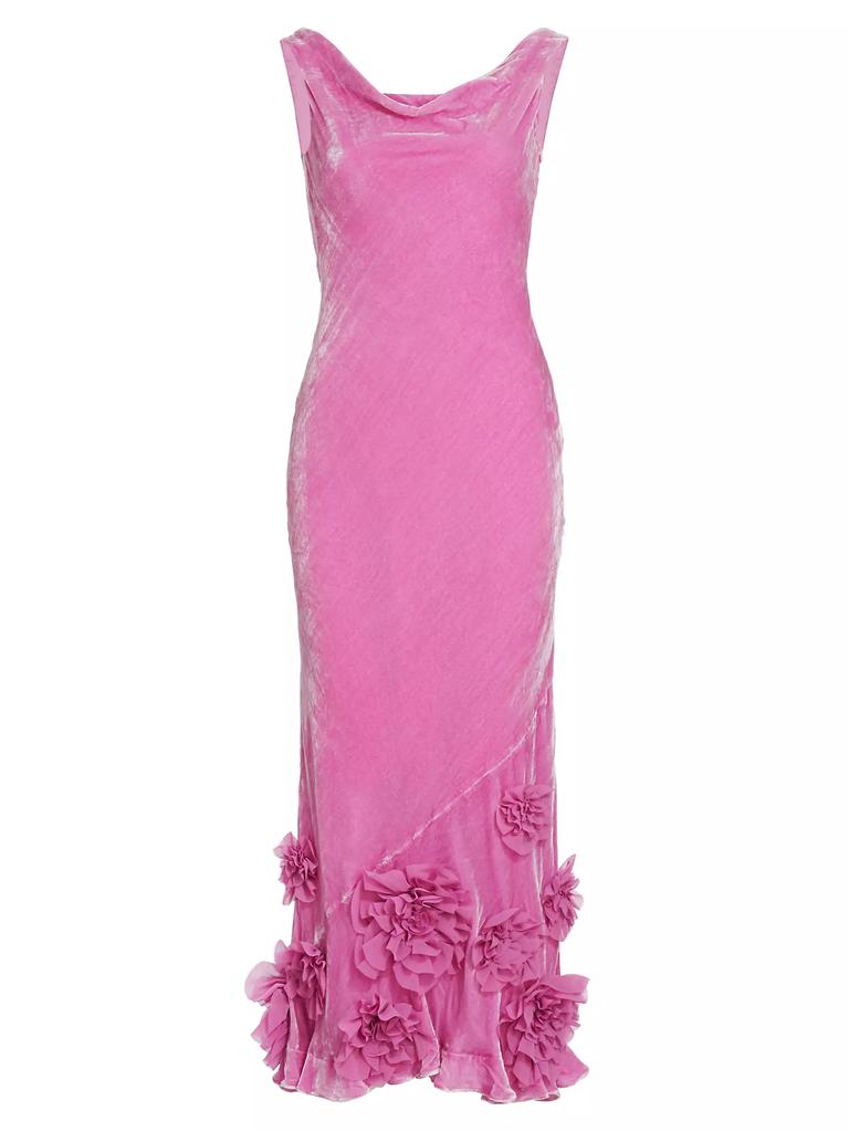Saloni Asher Draped Floral Velvet Midi-Dress