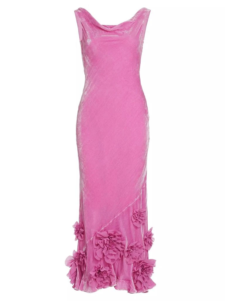 Saloni Asher Draped Floral Velvet Midi-Dress 1