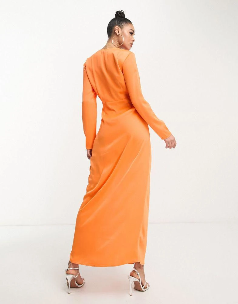 Something New Something New X Klara Hellqvist satin twist front plunge maxi dress in sunset orange 2