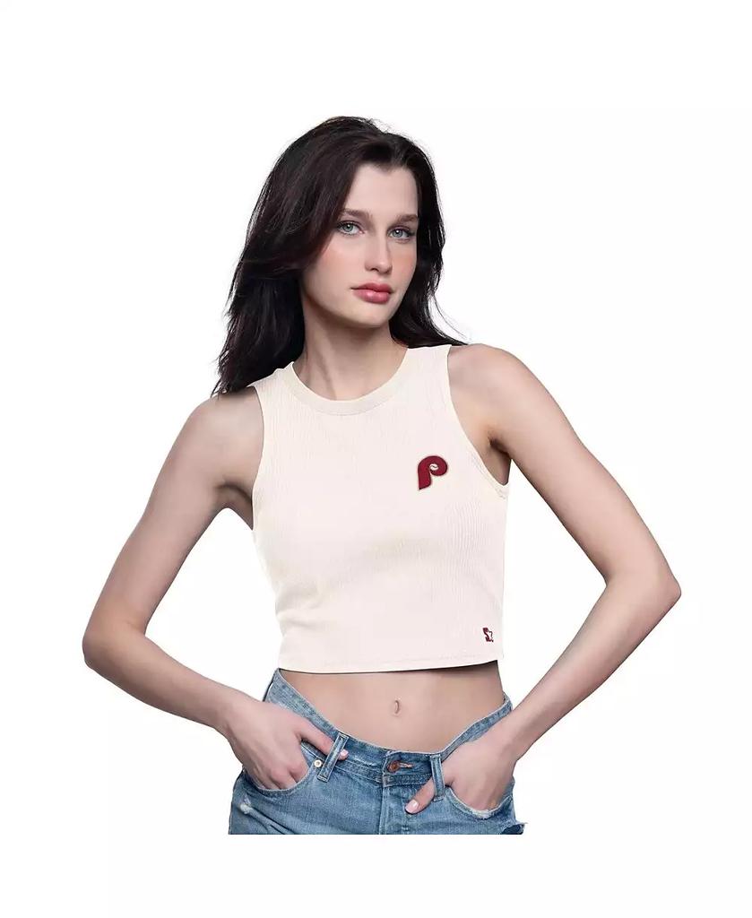 Starter Women's Cream Philadelphia Phillies Vintage Logo Show Up Cropped Tank Top