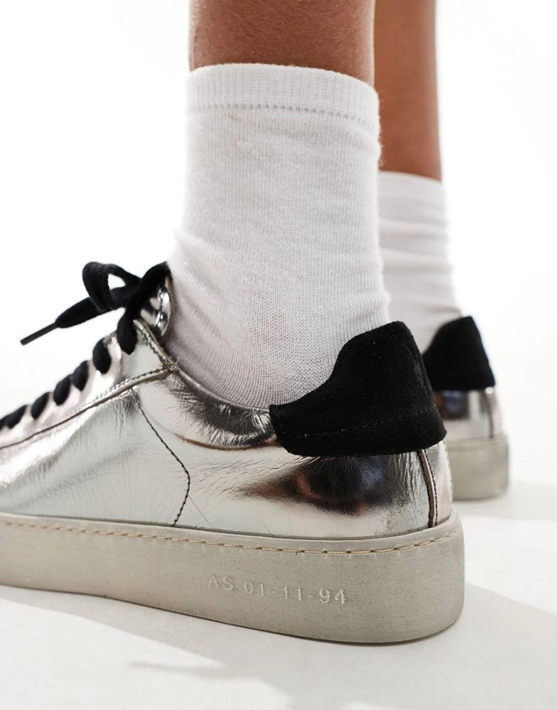 ALL SAINTS AllSaints Shana metallic leather trainers in silver 4