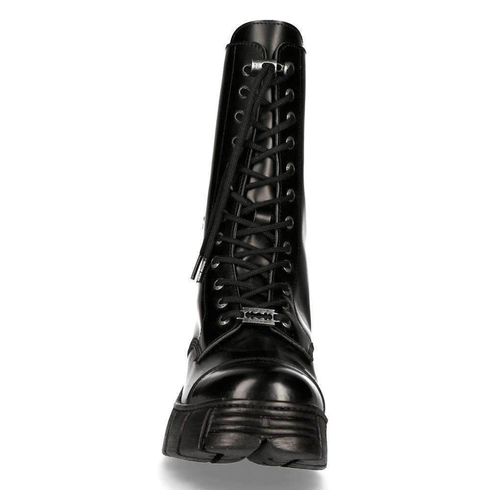 NewRock Black Leather Mid-Calf Tower Biker Boots-M-WALL127N-C1 4