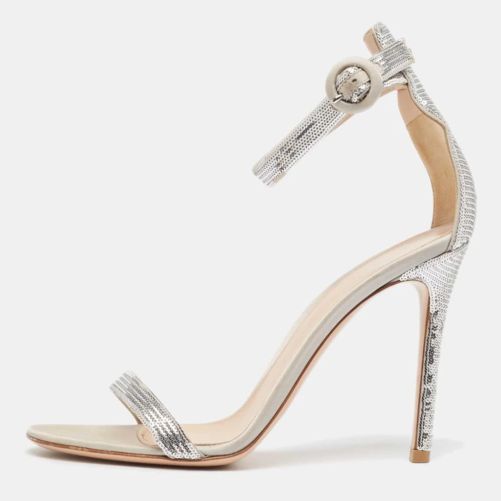 Gianvito Rossi Gianvito Rossi Silver Sequins  and Satin  Montecarlo Ankle Strap Sandals Size  37.5 1