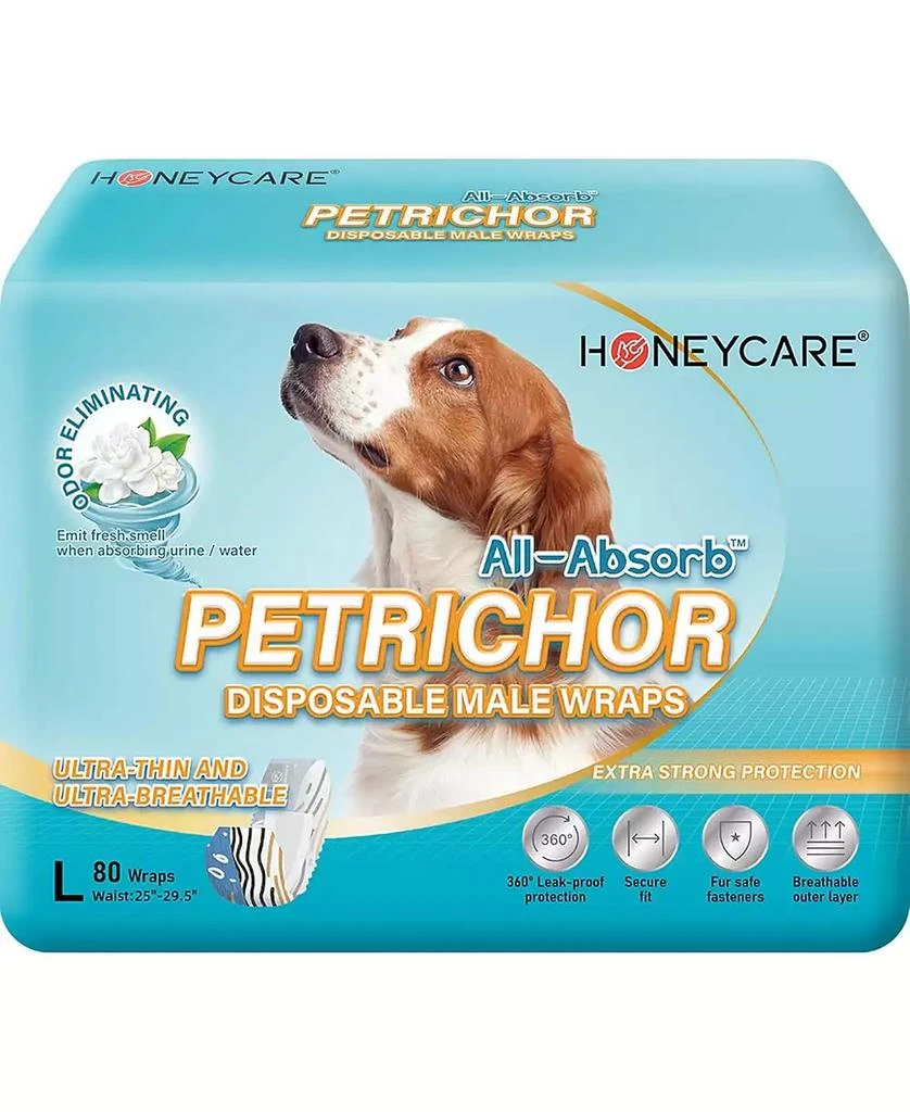 HoneyCare PrintedAll Absorb Petrichor Male Dog Wraps, Fresh Scent Dog Diaper, Disposable, Large, 80Ct