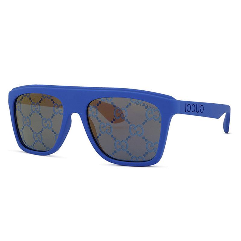 Gucci Gucci Square Full Rim, with a Matte Blue frame and Bronze and Blue Mirror with GG Pattern lens.