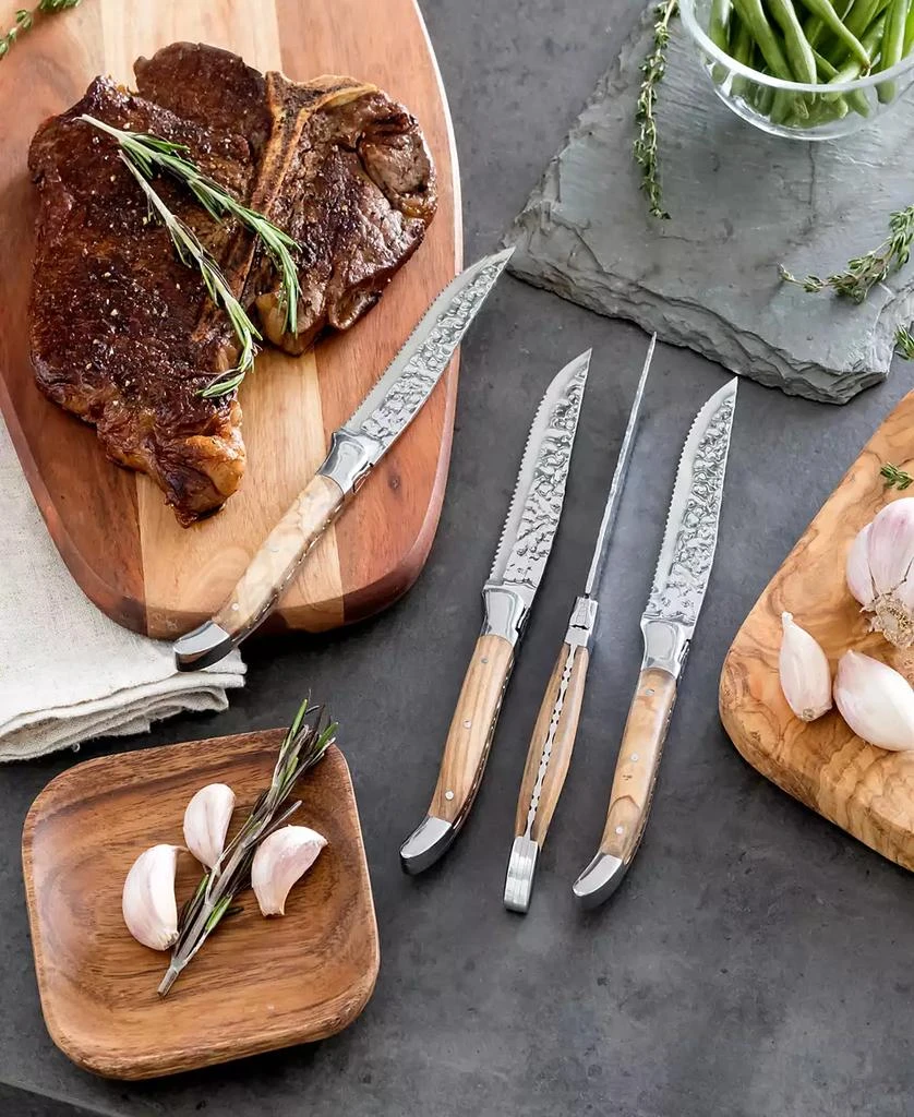 French Home Laguiole Connoisseur Olivewood Handle BBQ Steak Knives, Set of 4 3