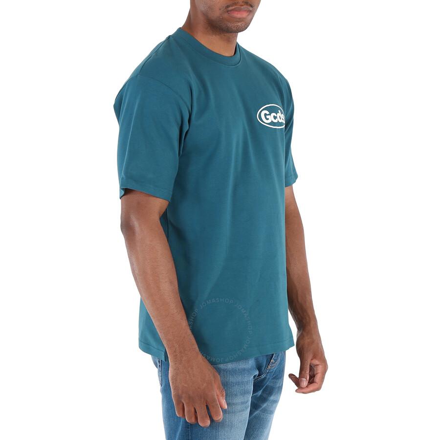 GCDS Men's Teal Shop List Cotton T-shirt