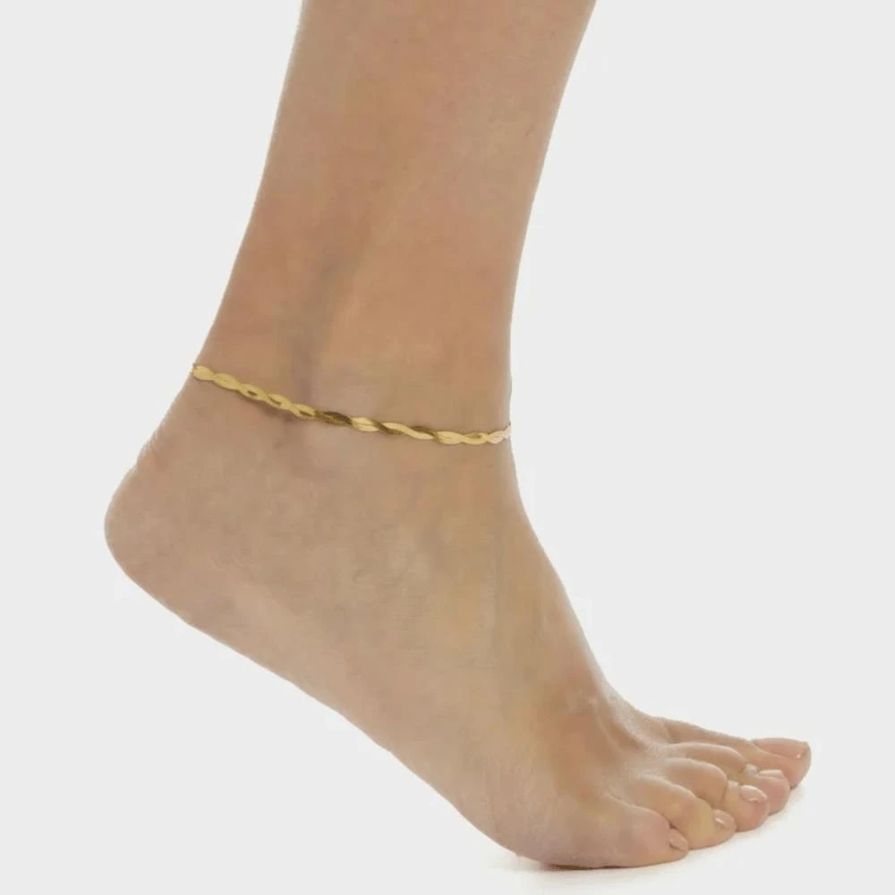 Pompeii3 Amina Anklet 18k Gold Plated 10" 6mm Total Width Herringbone Chain 2