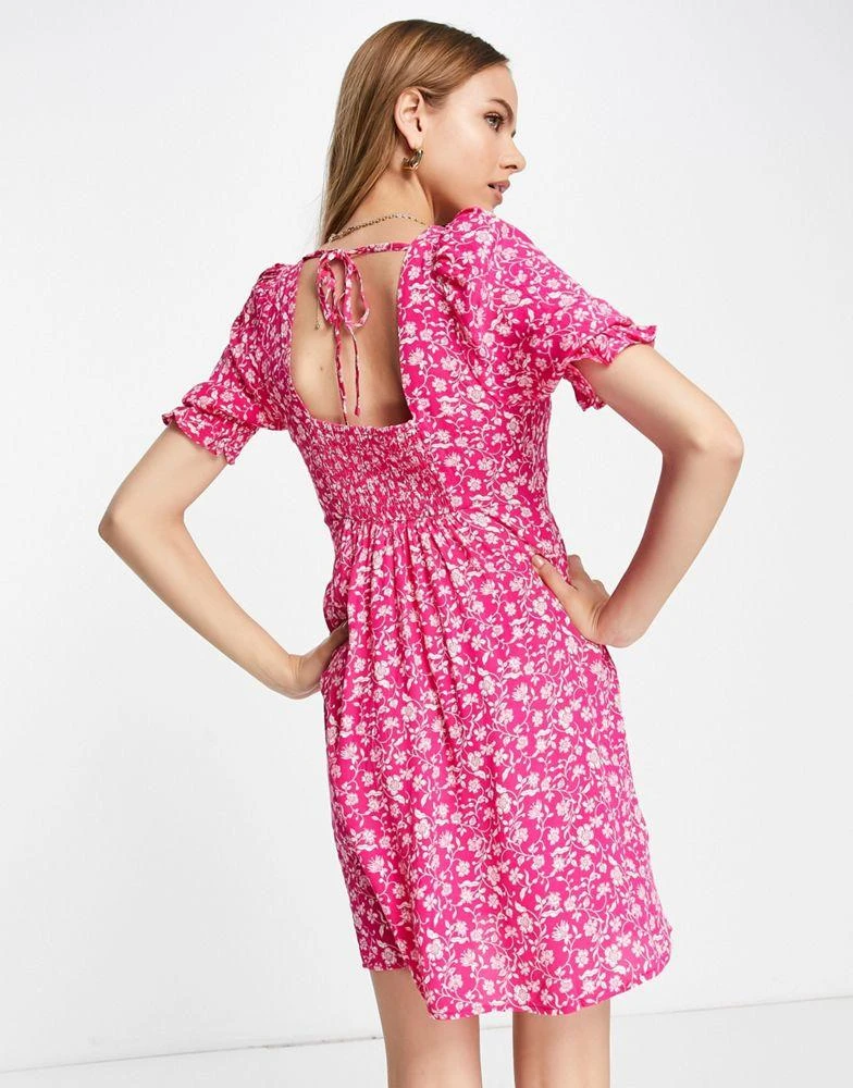 Mango Mango frill sleeve detail mini dress in pink floral 3
