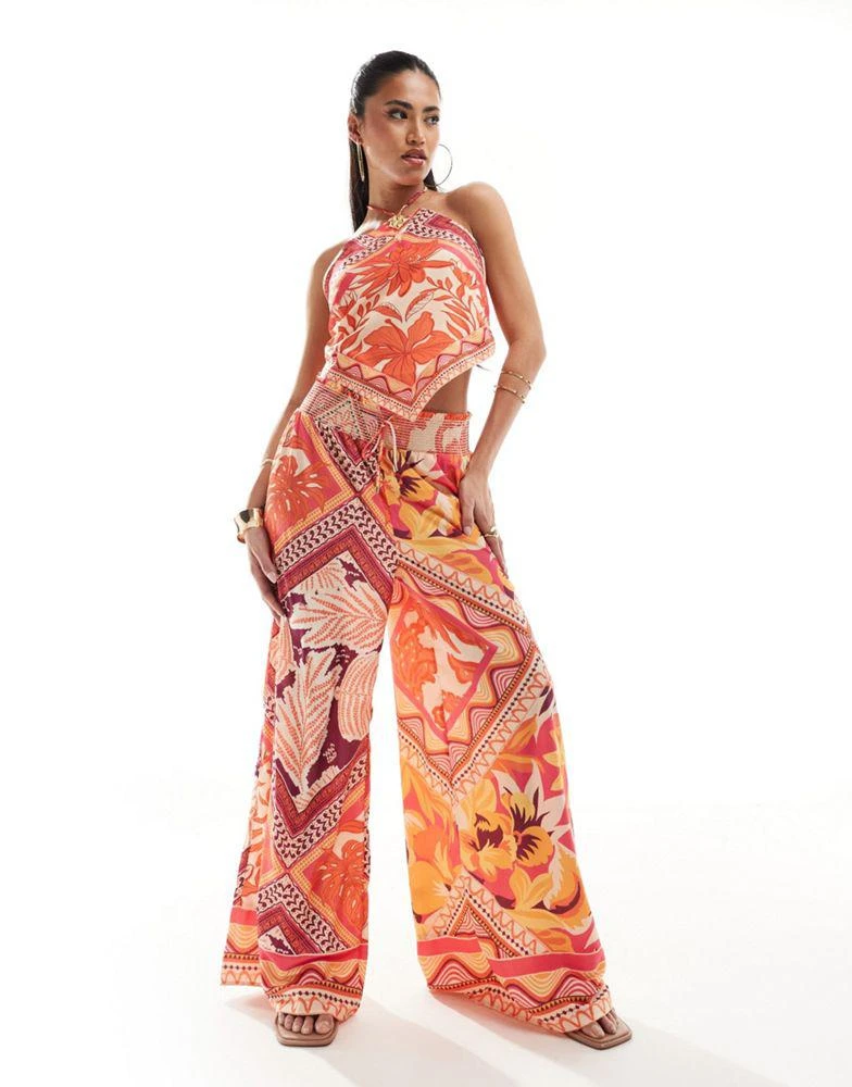 River Island River Island co-ord palazzo trouser in orange scarf print 1