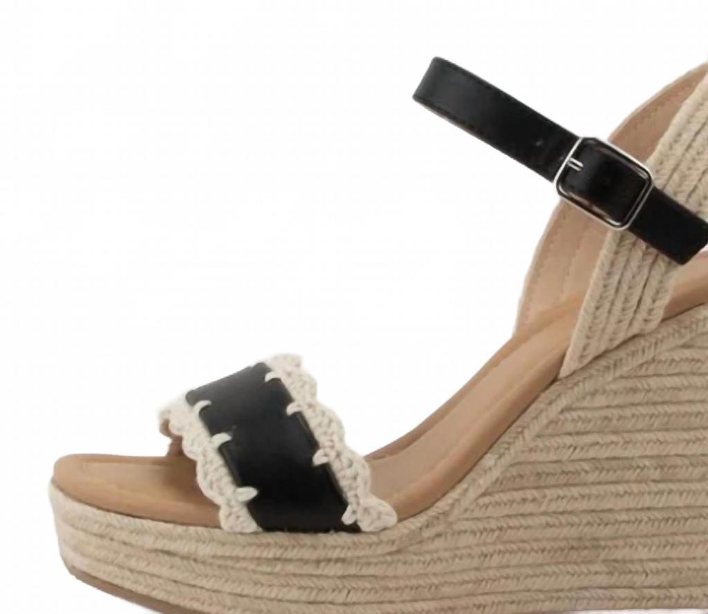 CCOCCI Women's Crochet Lace Espadrilles Platform Wedge In Black