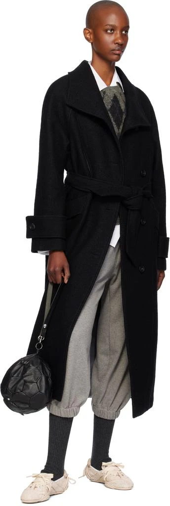 OPEN YY Black Wool High-Neck Cocoon Coat 4