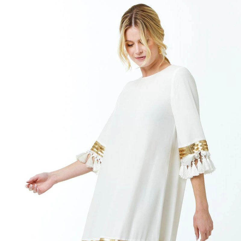 Mestiza Shimmy Shimmy Tassel Dress Ivory 1