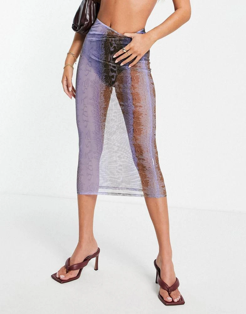 AsYou ASYOU mesh swirl midi skirt co-ord with lace up detail in multi 4
