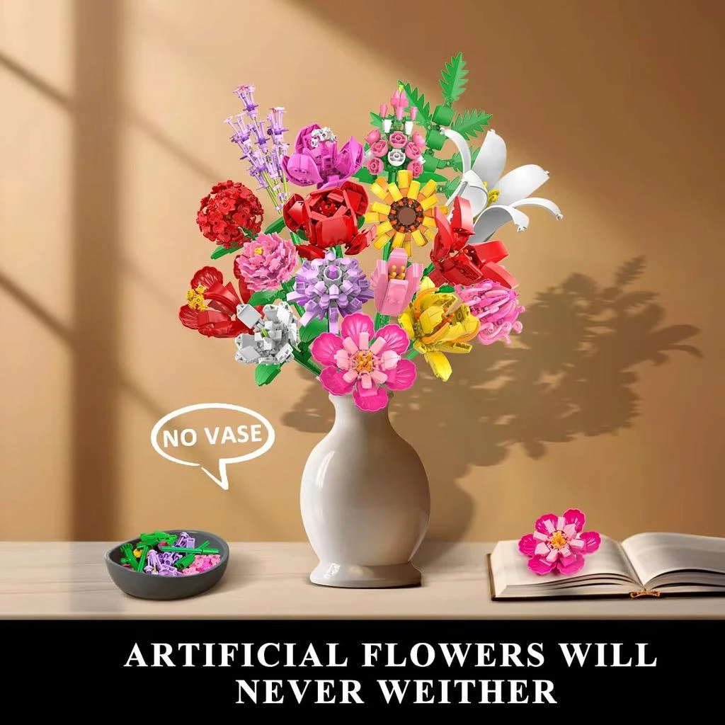 HOGOKIDS Botanical Flower Bouquet Building Set - 18 Floral Models for Home Decor and Gift Giving for Adults and Children 8+ 4