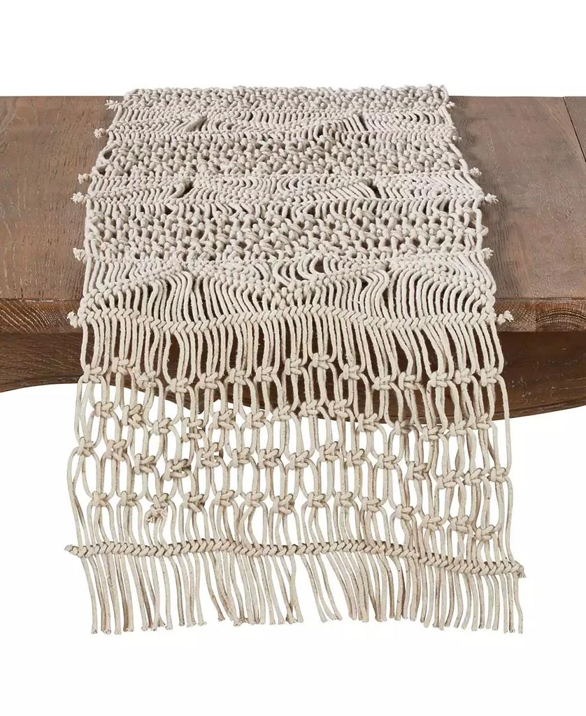 Saro Lifestyle Cotton Table Runner with Macramé Design