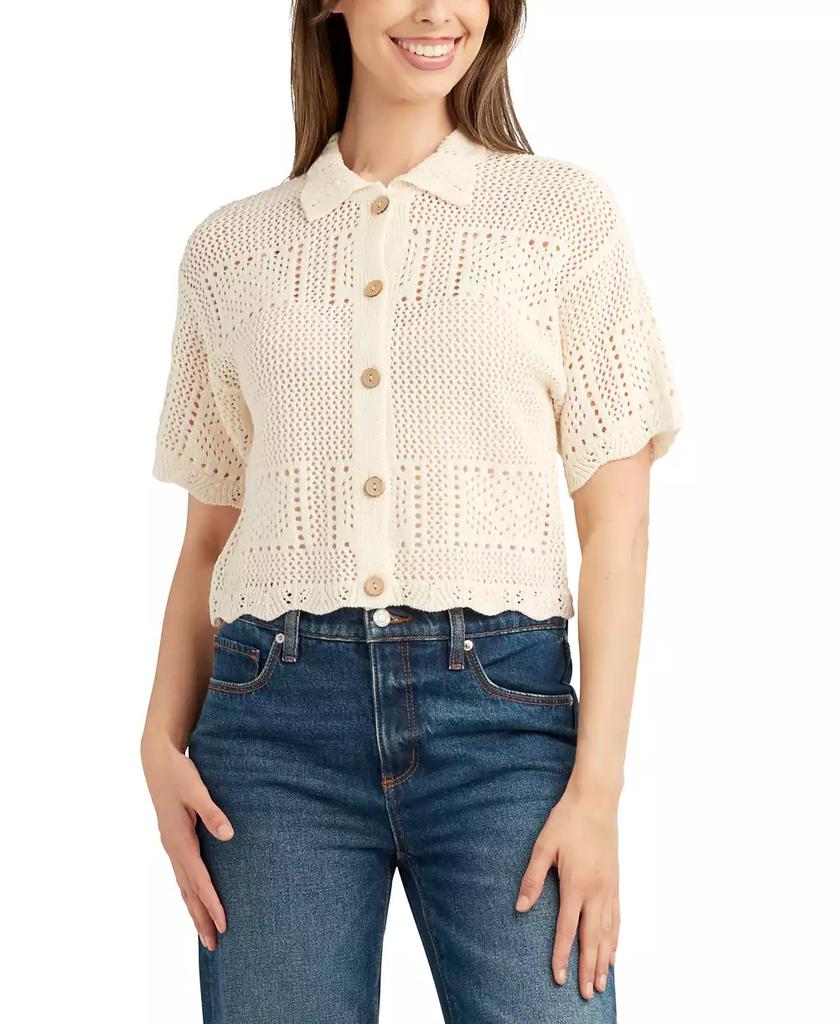 BCX Juniors' Short-Sleeve Scalloped Cardigan Sweater