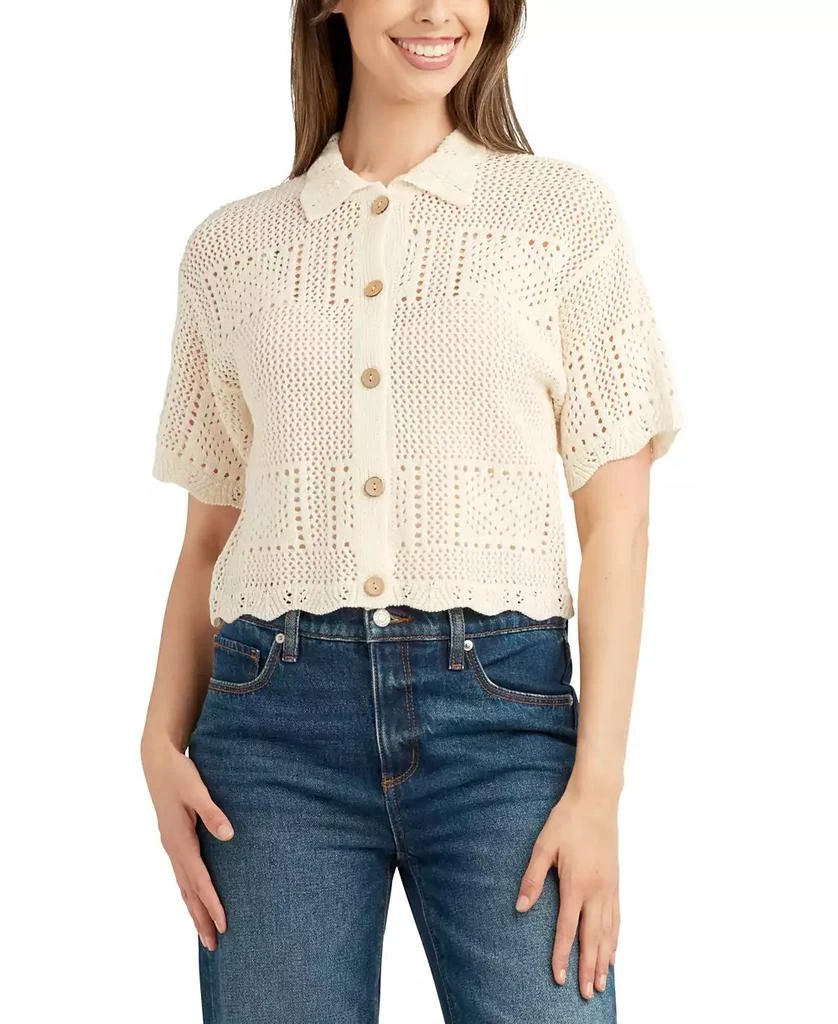 BCX Juniors' Short-Sleeve Scalloped Cardigan Sweater 1