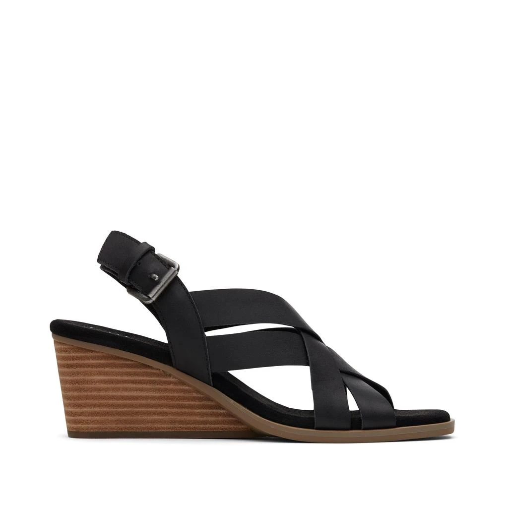 TOMS Shoes Gracie Black Leather Wedge Sandal 1
