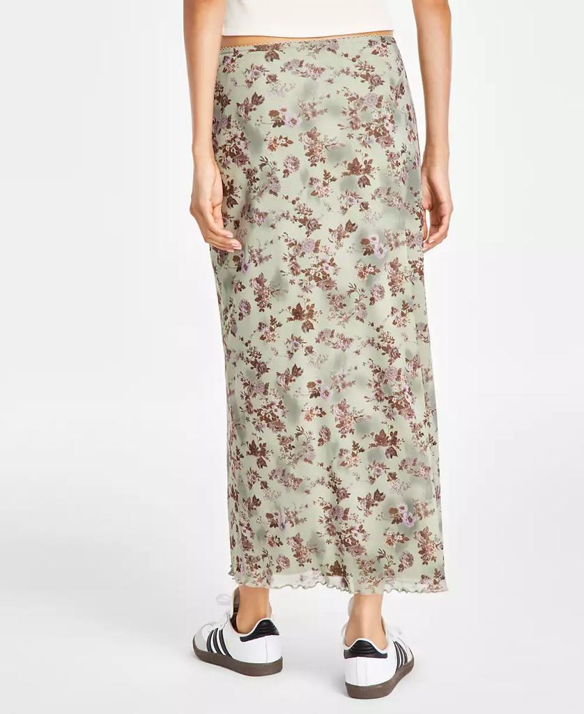 Hippie Rose Juniors' Floral-Print Lace-Trimmed Midi Skirt