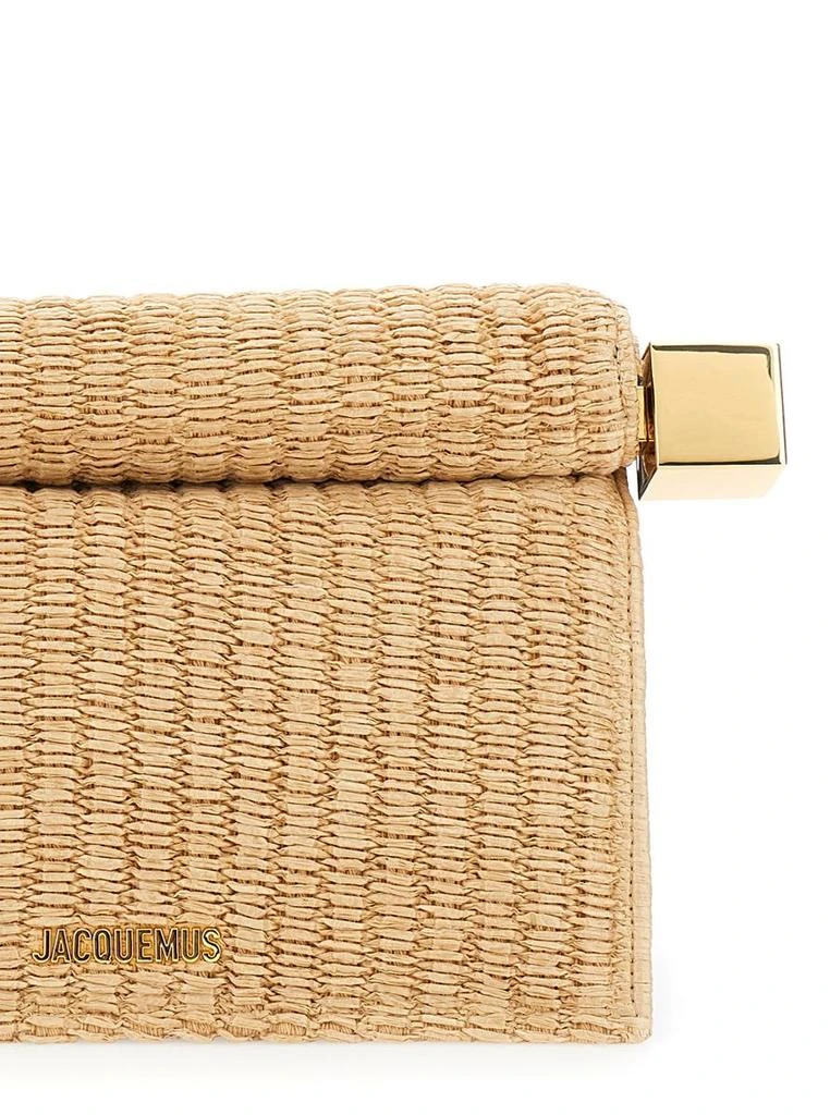 Jacquemus 'La Pochette Rond Carre' Beige Clutch Bag With Logo Lettering On The Front In Fabric Woman 3