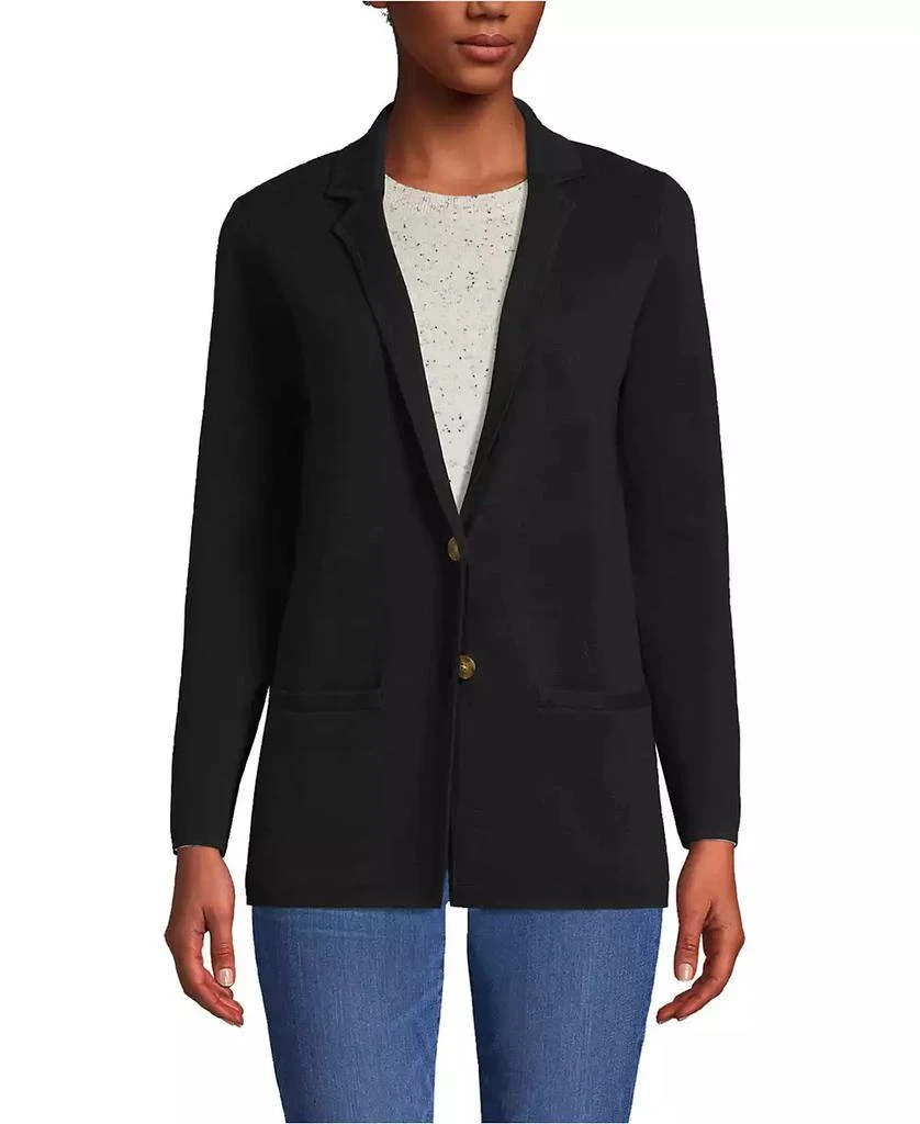 Lands' End Women's Fine Gauge Cotton Button Front Blazer Sweater