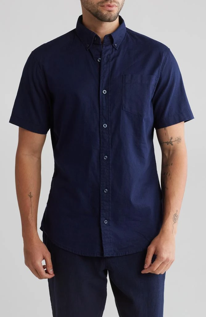 14th & Union Slim Fit Short Sleeve Linen Blend Button-Down Shirt 1