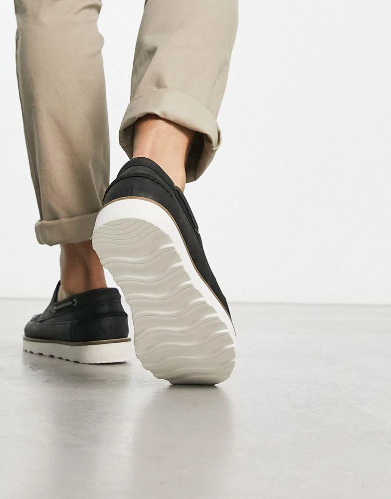 ASOS ASOS DESIGN boat shoes in black leather with wedge sole 2