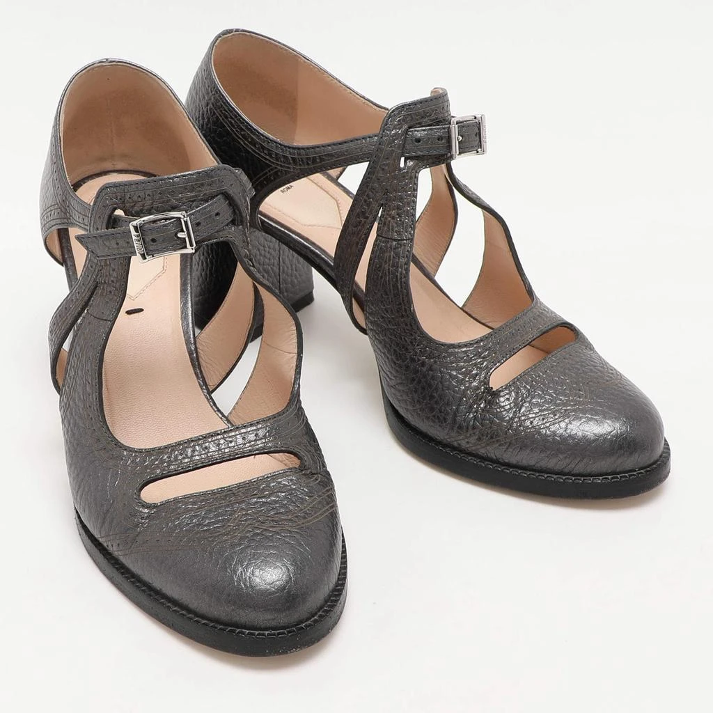 Shop Fendi Metallic Grey Chameleon Wing Tip Ankle Strap Pumps Size