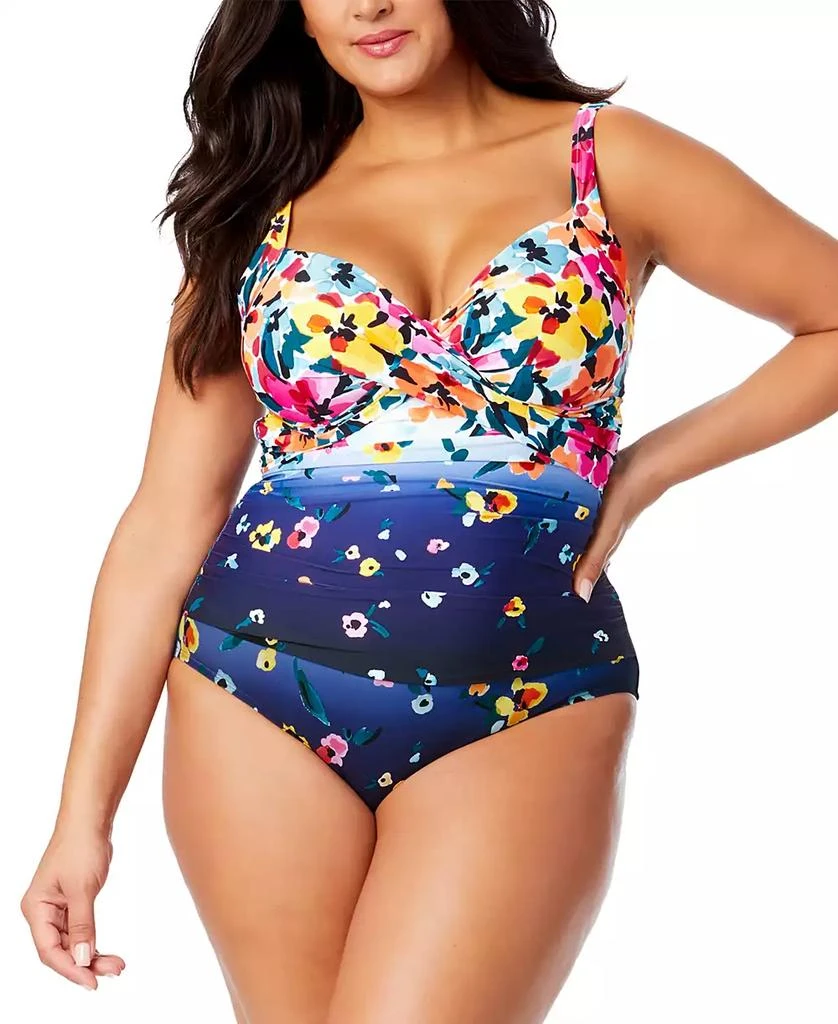 Anne Cole Plus Size Floral-Print Draped-Front Underwire One-Piece Swimsuit 3