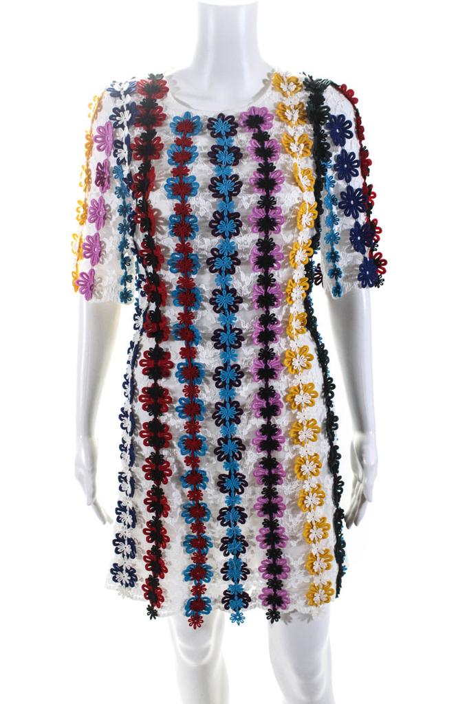 MARY KATRANTZOU Womens Guipure Lace Sheath Dress White Multicolor