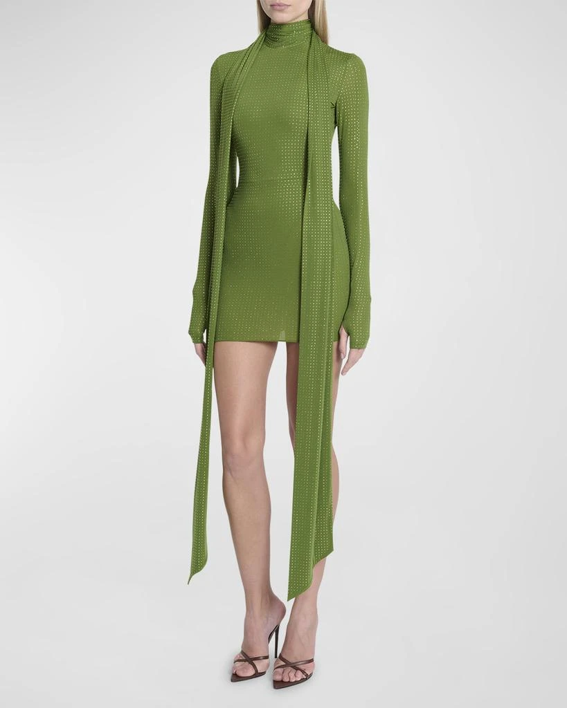 Alex Perry Crystal Embellished Long-Sleeve Scarf-Neck Mini Dress 3