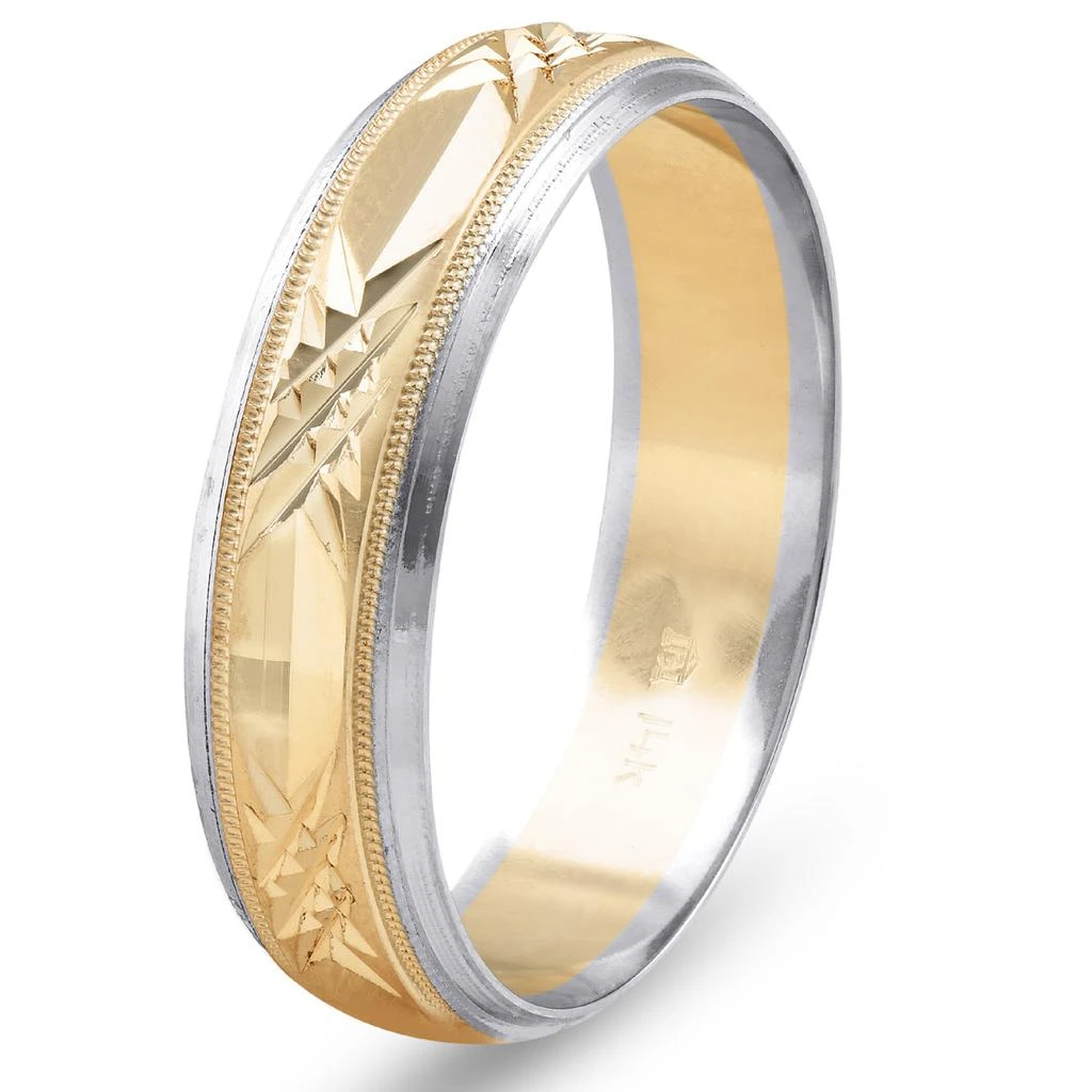 Pompeii3 Mens 14k Gold Two Tone Swiss Cut Wedding Ring Band New 4