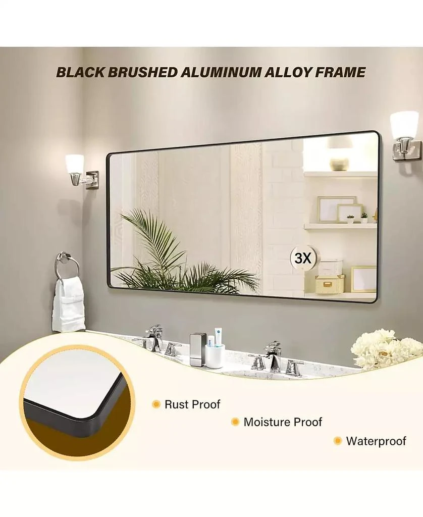 Homfan 72x36 Inch Black Metal Frame Bathroom Mirror | Rounded Rectangle Anti-Rust Vanity Wall Mirror | Horizontal or Vertical Mount for Bathroom 4
