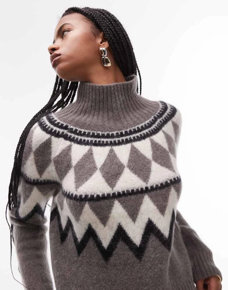 ALL SAINTS AllSaints Tura fairisle jumper in grey 4